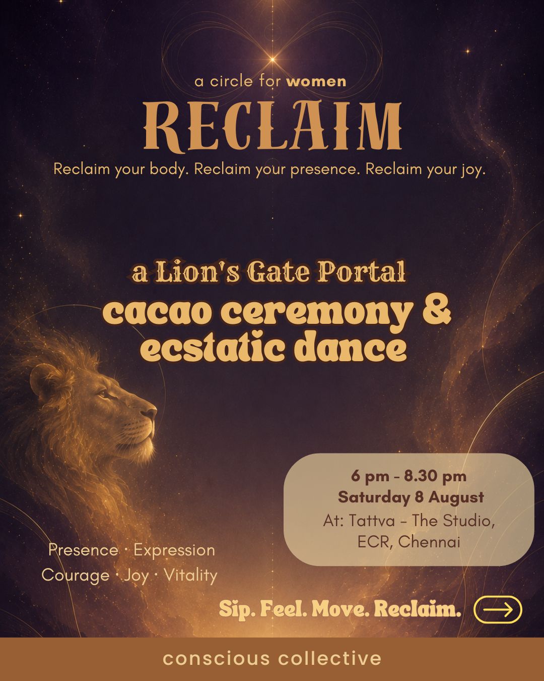 Reclaim | A Lion’s Gate Portal Cacao Ceremony & Ecstatic Dancing – Chennai